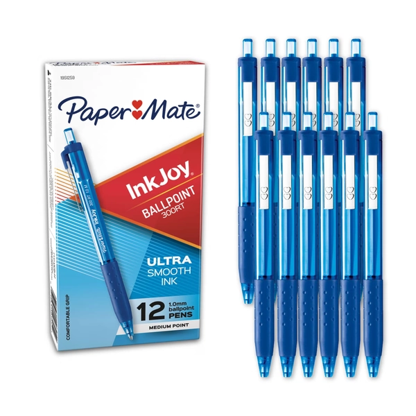 Paper Mate InkJoy 300RT Retractable Ballpoint Pens, Medium Point, Blue, Box of 12 - Walmart.com