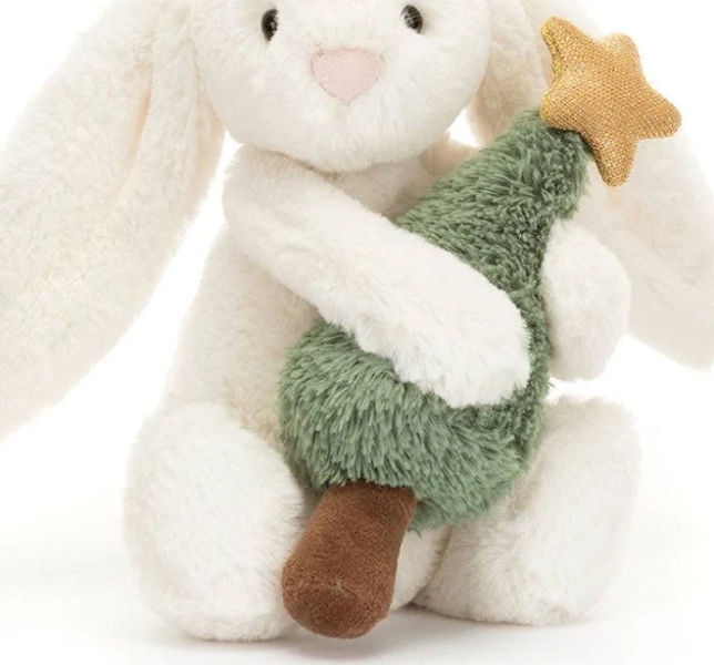 Jellycat Bashful Bunny with Christmas Tree