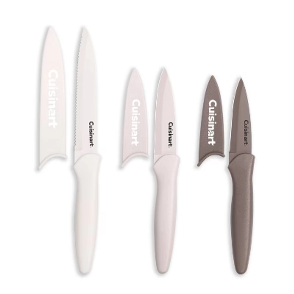 Cuisinart Advantage 6pc Nonstick Utility and Paring Knife Set with Blade Guards Cafe Au Lait