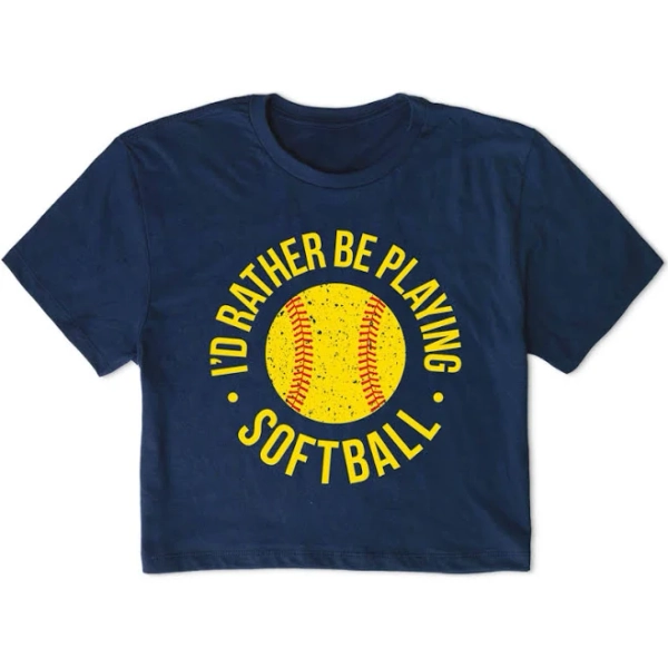 ChalkTalkSPORTS Softball Short Sleeve Crop Tee I'd Rather Be Playing Softball Distressed