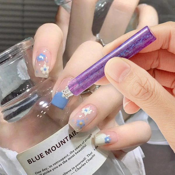 2pcs Random Color One Stroke Flower for nail Art Pen Set, Acrylic Handle Petal Brush for Floral for nail Designs, Easy Blooming Painting Tool for Manicure, Time-Saving for nail Drawing Brush for Nail Technicians & for nail Art Enthusiasts