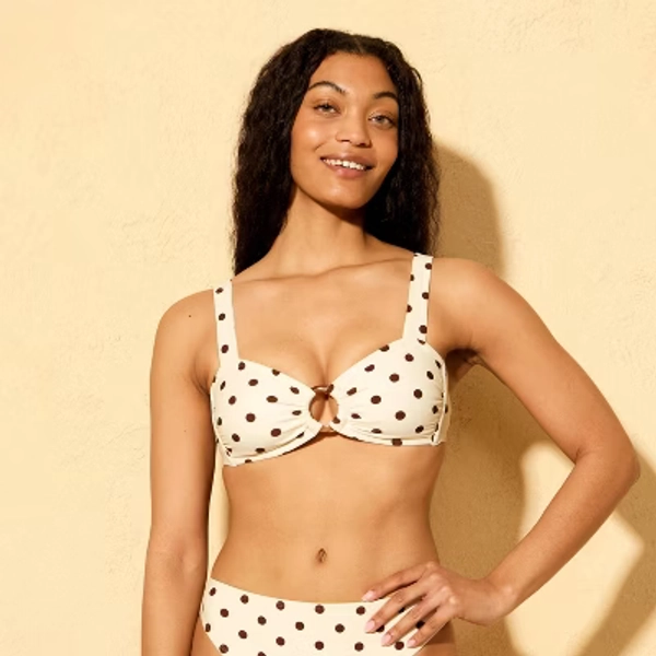 Women's Polka Dot Ring Bandeau Bikini Top - Shade & Shore™ Cream S