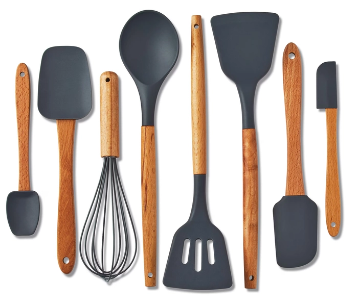 Ensemble d'ustensiles de cuisine en bois de hêtre résistant à la chaleur Master Chef, 8 pièces