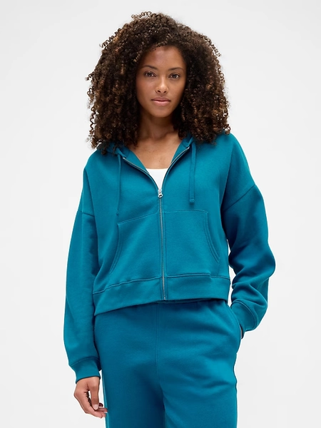 Relaxed Cropped Fleece Zip Hoodie