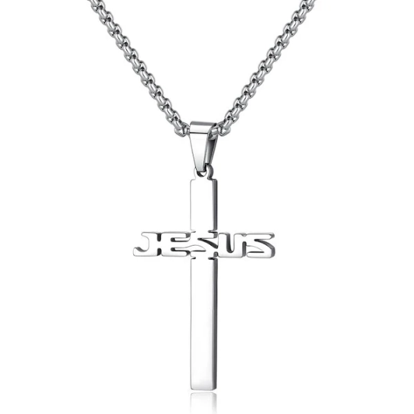 REVEMCN Stainless Steel Jesus Cross Pendant Necklace