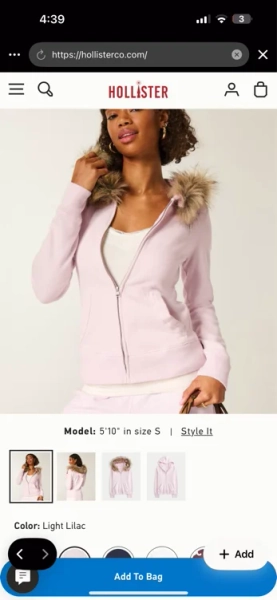Faux Fur Trim Logo Graphic Zip-Up Hoodie