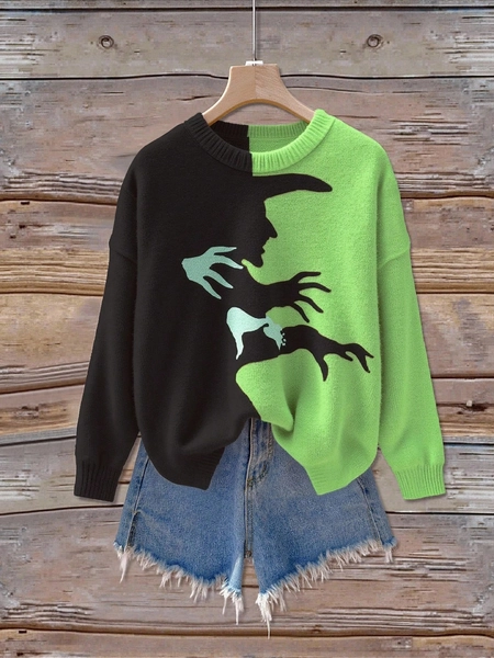 INAWLY Witch Graphic Loose Pullover Sweater For Women, Autumn/Spring Knit Pullover Fall Winter