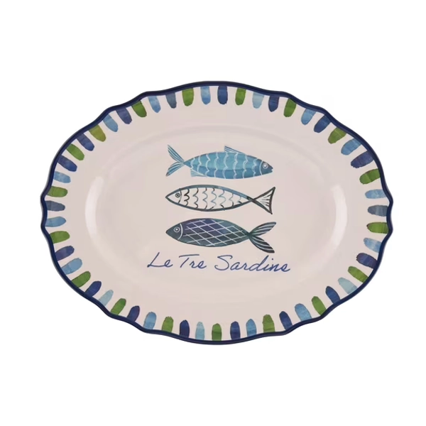 Beautiful 14" x 10.4" Bamboo Melamine Oval Medium Serve Platter, Multi-Color by Drew Barrymore