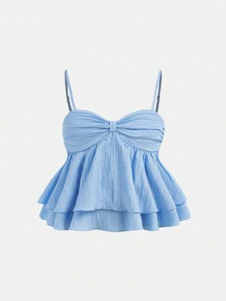 SHEIN Girlism Tween Girls' Casual Minimalist Comfortable Ruffle Backless Tank Top