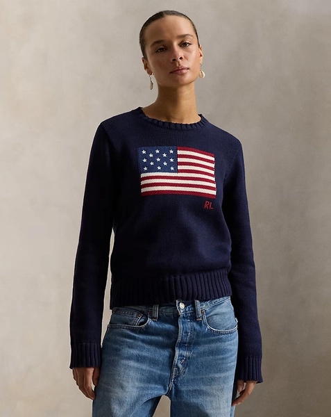 Maglia girocollo in cotone con bandiera