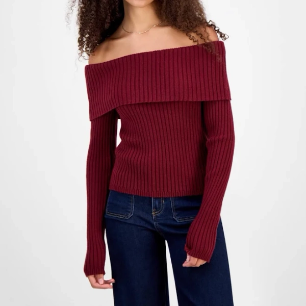 Madden Girl Juniors' Off-the-Shoulder Rib-Knit Sweater