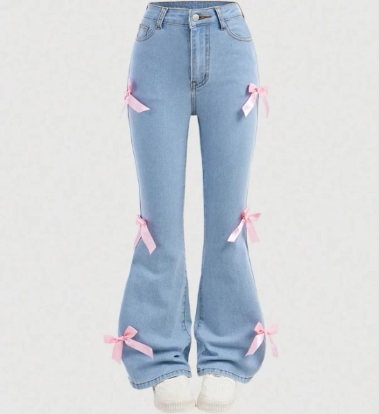 SHEIN Girls Y2k Flare Jeans with Bowknot