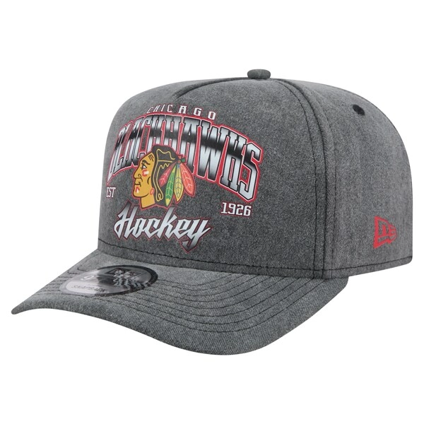  Chicago Blackhawks New Era Throwback Washed A-Frame Pre-Curved 9FIFTY Snapback Hat - Charcoal