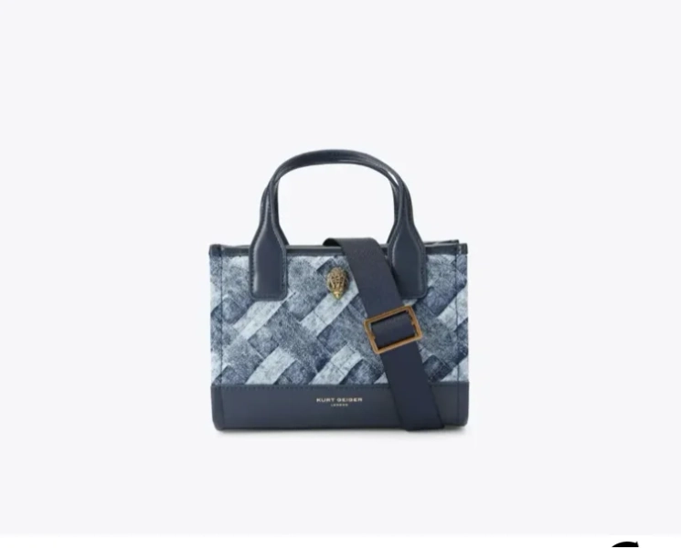XS KENSINGTON SQ TOTE Micro Denim Kensington square bag  by KURT GEIGER LONDON