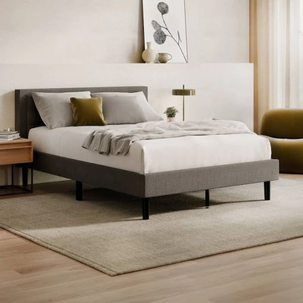 Nectar Bed Frame & Headboard Linen 8 Inch Legs and Sturdy Wooden Slats for Support