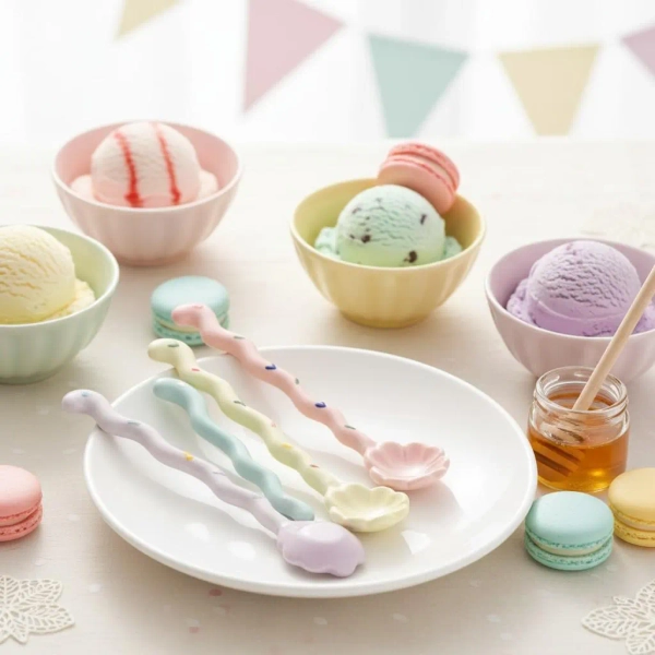 Hand-Painted Ceramic Flower Spoon – Long Handle Dessert, Ice Cream, Coffee & Honey Stirring Spoon