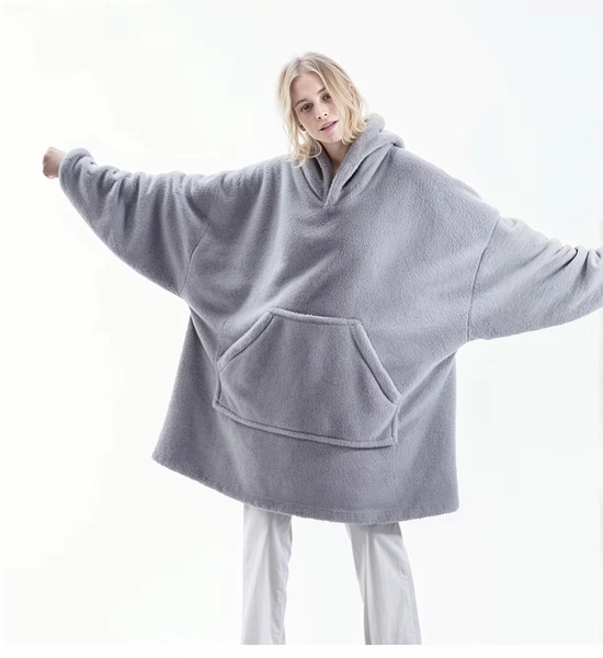 Oversized Sherpa Fleece Hoodie Blanket with Giant Pocket | Unisex Wearable Winter Loungewear