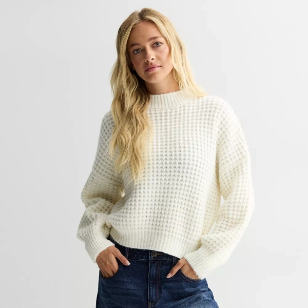 Juniors' SO® Balloon Sleeve Waffle Sweater