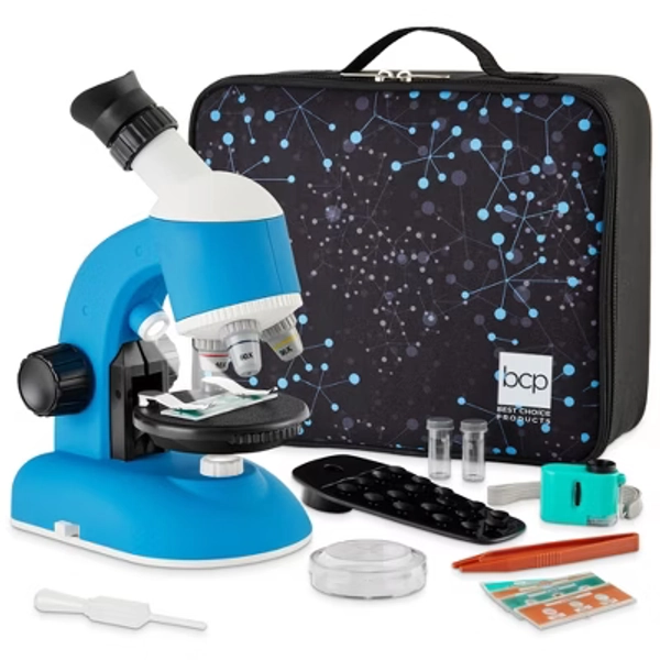 Best Choice Products 30-Piece STEM Kids Microscope Science Kit w/ 100x, 600x, 1200x Zoom, Slides, Carrying Case