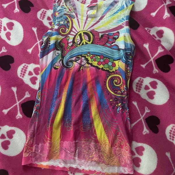 rainbow hippie love tank top with lace and peace...