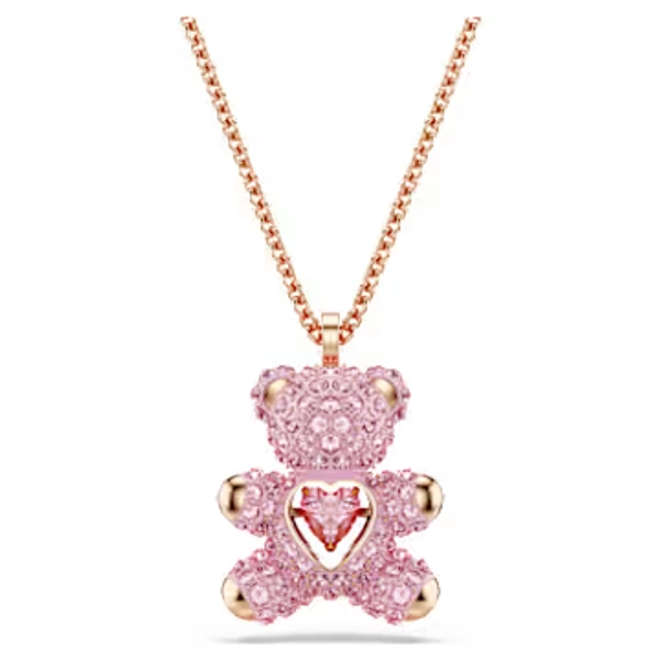 Teddy pendant, Bear, Pink, Rose gold-tone plated