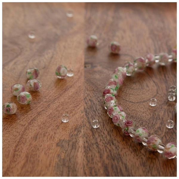 Pink Rose Glass Bead Strand