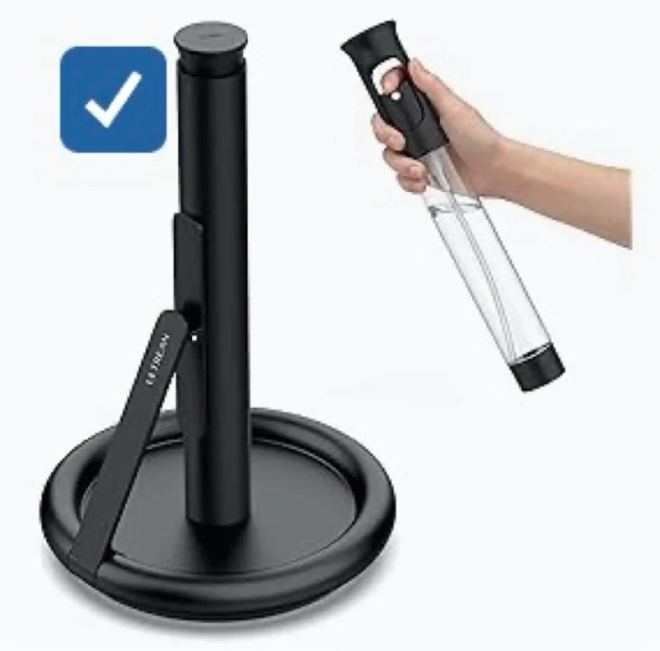 Amazon.com - Ultrean Paper Towel Holder with Spray Bottle, Countertop Freestanding Paper Towel Dispenser with Spring-Loaded Tension Arm for One-Handed Tear, Weighted Base, Stainless Steel for Kitchen, Black
