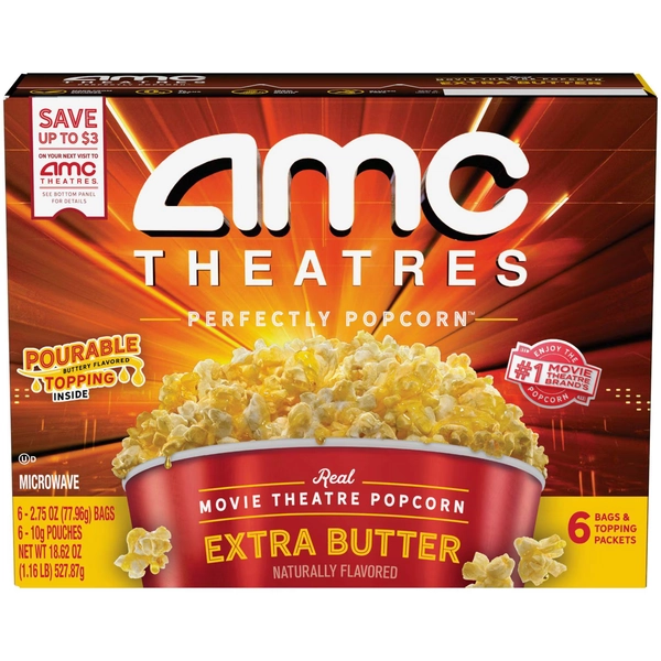 AMC Theatres Microwave Popcorn 6ct, Extra Butter - Walmart.com