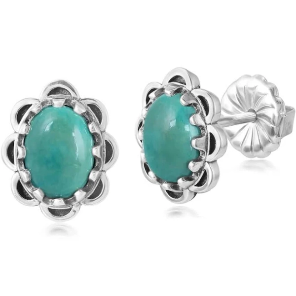 Sterling Silver Green Turquoise Concha Flower Stud Earrings