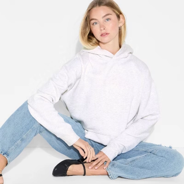 Women's Oversized Hooded Pullover Sweatshirt - Wild Fable™ Heather Gray S