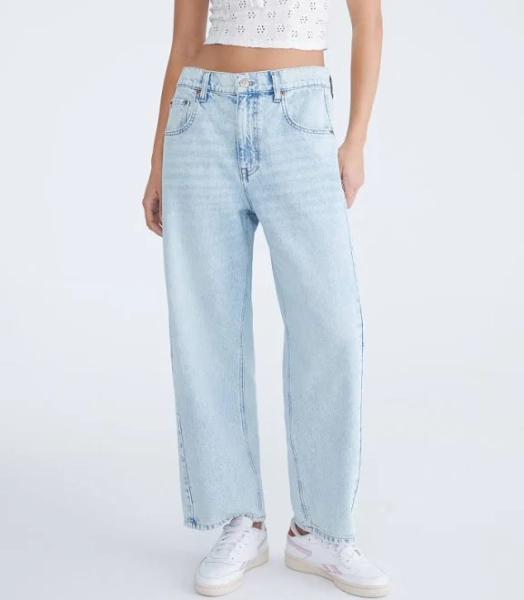Aeropostale Women's Mid-Rise Barrel Leg Cotton Jeans