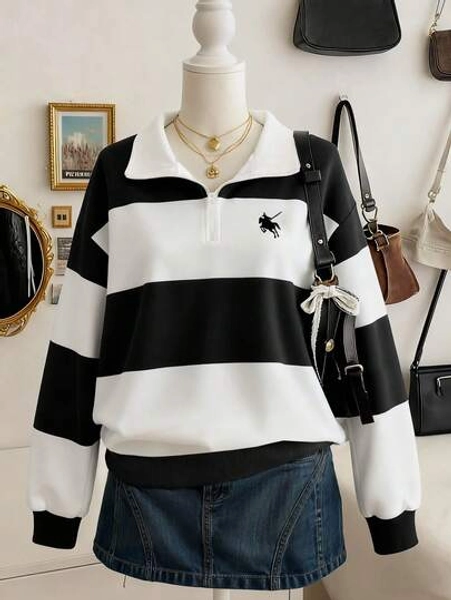 Women's Casual Colorblock Striped Sweatshirt, Autumn/Winter