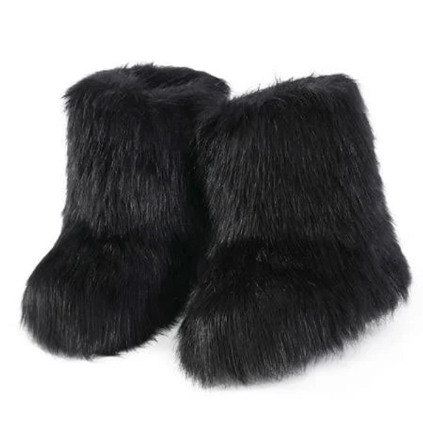 Ecetana Women's Fluffy Long Faux Fur Mid-Calf Snow Boots