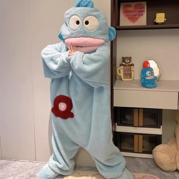Hangyodon One Piece Pajamas Coral Fleece Thick Warm Winter Cartoon Funny Fish Mouth Sleepwear For Women Men Couple Loungewear - AliExpress 26
