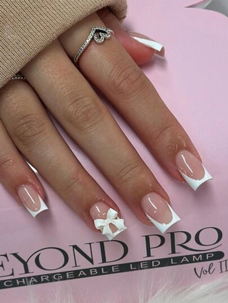 24 Pcs Pink Short Press On Nails White French Tip Short Nails White Bow Decoration Fake Nails Luxury For Women And Girls Nail Art Craft Nail Supplies Nails