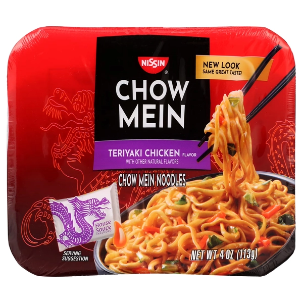 (6 pack) Nissin Foods Chow Mein Instant Noodles, Teriyaki Chicken Flavor, 4.0 oz Tray, Shelf-Stable