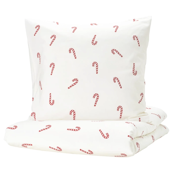 LÖVSÅNGARE Bettwäsche-Set, 2-teilig - Zuckerstangenmuster/Flanell 140x200/80x80 cm