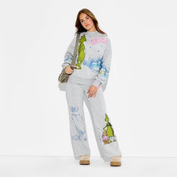 Women's Grinch Fleece Graphic Sweatshirt - Heather Gray M