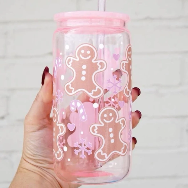 Pink Gingerbread Cup With Lid and Straw | Sip Sip Hooray 16oz Frosted / Don't Add