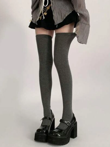 Solid Color Simple Style Warm Over The Knee Thigh High Socks For Autumn And Winter