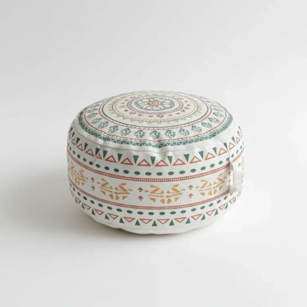 MOCOFO Round Bohemian Ottoman Pouf Cover, 18 Inch, Cotton Blend, Church Window Print, Living Room Storage Footrest, Cover Only (Green Diamond)