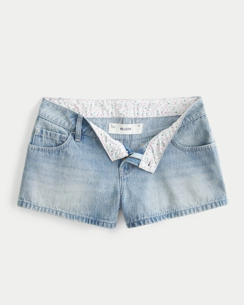 Low-Rise Floral Interior Denim Mini Shorts