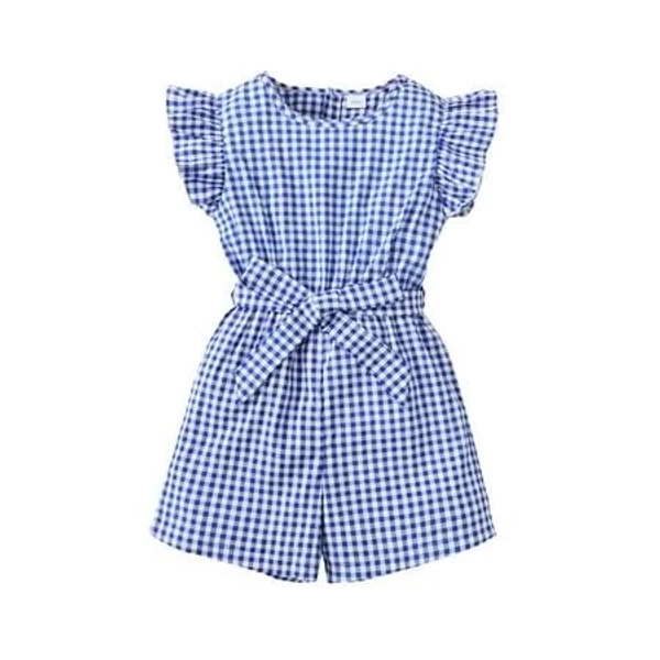 7Y Big Girls Round Neck Flying Sleeve Plaid Bodysuit