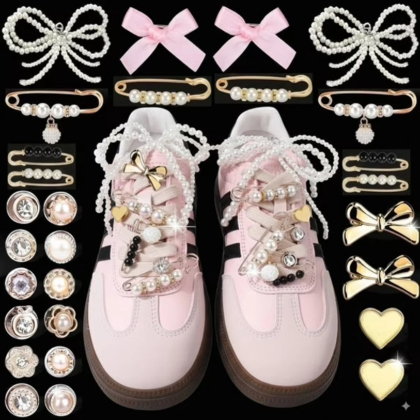 Ivasky 30 PCS Shoe Charms for Sneakers, Shoe Charms for Girls - Bows, Clips, Pins, Jewelry, Laces, Bling, Pink, Standard, Metal ,30 Count