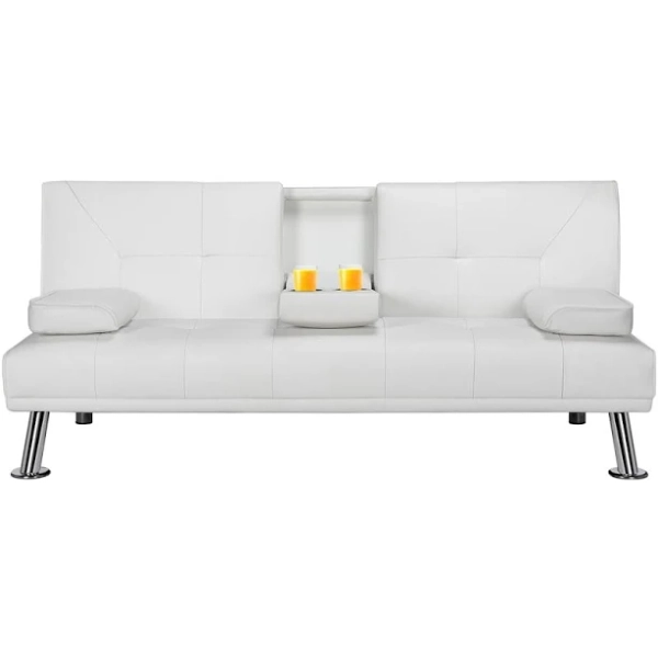 Easyfashion Modern Faux Leather Futon Couch Bed