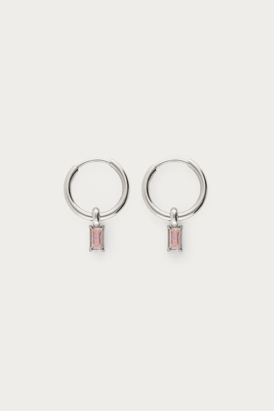 Minimalistische Creolen mit viereckigen pinken Strasssteinen | My Jewellery