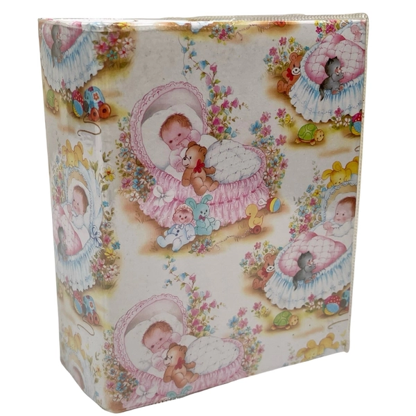 Vintage Baby Photo Album Nursery Kitsch Teddy Bear Kitty Pastel Floral 80s 90s