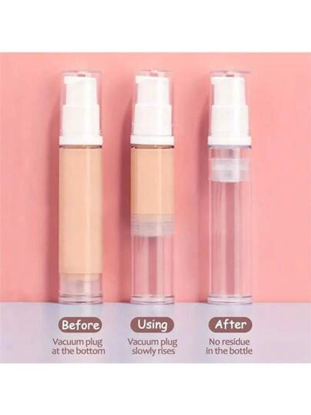 3pcs 0.34oz Airless Pump Bottles, Clear Travel Size Cosmetic Containers For DIY Foundation, Makeup, Gel, Essence, Lotion, Moisturizer, Refillable And Lead-Free, Portable Accessories Storage