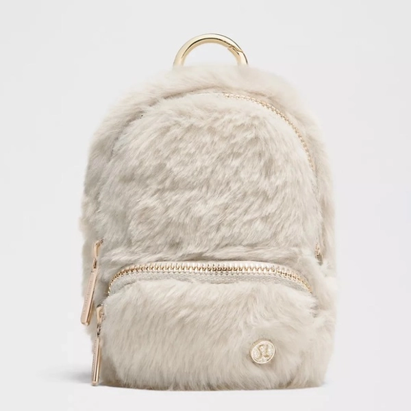 Lululemon Everywhere Nano Backpack Plush Fleece - Natural Ivory / Gold Bag Charm