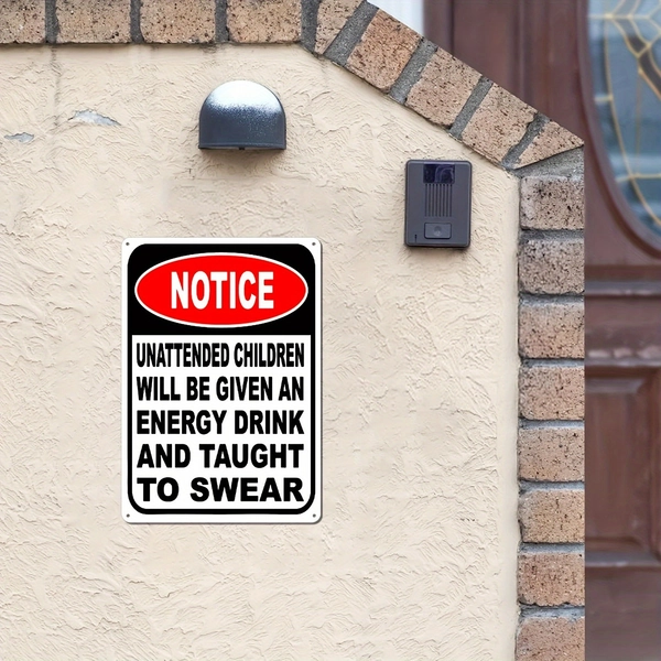 1pc Humorous "Unattended Youngsters" Metal Sign - Vintage Style Wall Art, 8"x12", Durable Iron, Easy to Hang, Indoor/Outdoor Decor with Energy Drink Warning, Perfect for Home Bars and for Man Caves, Indoor Outdoor Sign | Humorous Decor | Durable Iron Sign, Metal Wall Art Decor